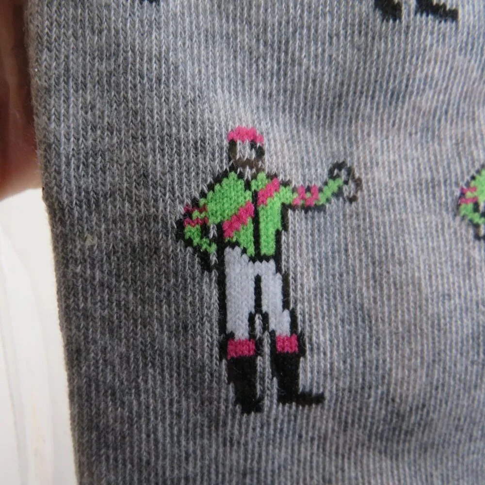 jockey socks heather gray w green and orange accents Equine Jockey Horse Racing